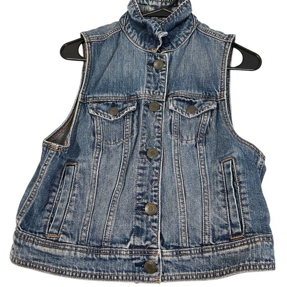 American Eagle Denim Vest Women's Size Medium Jean Jacket Blue Button Up - Picture 8 of 12